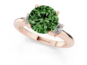 Fancy Green Three-Stone Round Cut Diamond Ring Set in Rose gold with Prong Setting and Plain Band