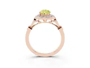 Fancy Yellow Pear Cut Diamond Halo Engagement Ring Set in Rose gold with Twisted Band and Prong Setting