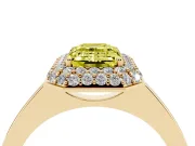 Fancy Yellow Emerald Cut Diamond Halo Engagement Ring Set in Yellow gold with Solitaire Band and Prong Setting