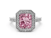 Radiant Cut Vintage Milgrain Halo Engagement Ring Setting for a Fancy Pink Lab-Grown Diamond | Bezel Head | Platinum