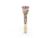 Round Three Stone Engagement Ring Setting for a Fancy Pink Lab-Grown Diamond | Accented Shoulders | Yellow Gold