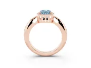 Fancy Blue Oval Cut Diamond Halo Engagement Ring Set in Rose gold with Plain Split Shank and Prong Setting