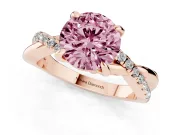 Fancy Pink Round Cut Diamond Twist Band Solitaire Set in Rose gold with Pavé Accents and Prong Setting