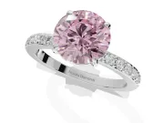 Round Hidden Halo Engagement Ring Setting for a Fancy Pink Lab-Grown Diamond | Pavé Band | Sterling Silver