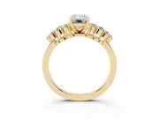 Emerald Cut Side Stone Engagement Ring Setting | Two-Row Shoulder Clusters | Yellow Gold