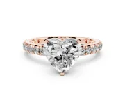 Heart Cut Diamond Pavé Solitaire Ring Set in Rose gold with Round Band and Prong Setting