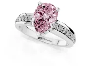 Fancy Pink Pear Cut Diamond Solitaire Ring Set in Platinum with Channel Set Band and Prong Setting