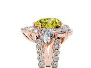 Fancy Yellow Heart Cut Diamond Halo Split Shank Engagement Ring Set in Rose gold with Prong-Held Center Stone