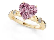 Fancy Pink Heart Cut Diamond Solitaire Ring Set in Yellow gold with Bezel-Set Accents on Beaded Band and Prong Setting