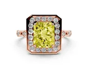 Radiant Cut Halo Engagement Ring Setting for a Fancy Yellow Lab-Grown Diamond | Bezel Station Shoulders | Rose Gold