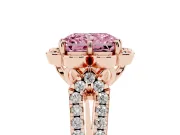 Radiant Cut Floral Halo Engagement Ring Setting for a Fancy Pink Lab-Grown Diamond | Pavé Split Shank | Rose Gold