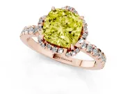 Fancy Yellow Cushion Cut Diamond Halo Pavé Band Ring Set in Rose gold with Prong-Held Center