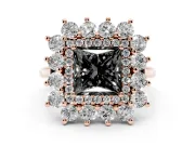 Princess Cut Floral Double Halo Engagement Ring Setting for a Black Center | Plain Band | Rose Gold