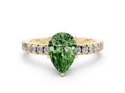Pear-Shaped Pavé Solitaire Engagement Ring Setting for a Fancy Green Lab-Grown Diamond | Yellow Gold