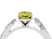 Fancy Yellow Emerald Cut Diamond Floral Vine Solitaire Engagement Ring Set in Silver with Marquise Leaves