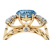 Heart-Shaped Three Stone Engagement Ring Setting for a Fancy Blue Lab-Grown Diamond | Braided Band | Yellow Gold
