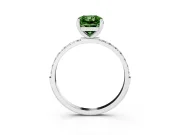 Fancy Green Radiant Cut Diamond Solitaire Ring Set in White gold with Round Pavé Band and Prong Setting