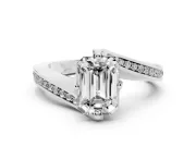 Emerald Cut Bypass Pavé Solitaire Engagement Ring Setting | Angled Head | White Gold