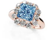 Princess Cut Graduated Milgrain Halo Engagement Ring Setting for a Fancy Blue Lab-Grown Diamond | Rose Gold