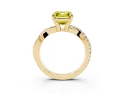 Fancy Yellow Asscher Cut Diamond Twist Band Solitaire Set in Yellow gold with Pavé Accents and Prong Setting