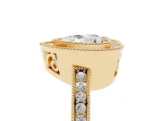Heart-Shaped Double Milgrain Halo Engagement Ring Setting | Pave Band | Yellow Gold