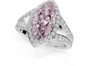 Marquise Halo Pavé Engagement Ring Setting for a Fancy Pink Lab-Grown Diamond | Narrow Split Shank | White Gold