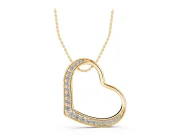 Round Lab-Grown Diamond Graduated Pavé Tilted Open Heart Pendant | Half Set | Yellow Gold