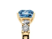 Fancy Blue Princess Cut Diamond Five-Stone Prong Set Engagement Ring Set in Yellow gold with Channel Band