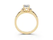 Emerald Cut Side Stone Pave Engagement Ring Setting | Paired Round Accents | Yellow Gold