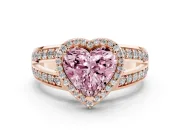 Heart-Shaped Halo Engagement Ring Setting for a Fancy Pink Lab-Grown Diamond | Two-Row Pave Split Shank | Rose Gold