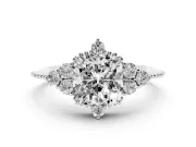 Cushion Cut Vintage Cluster Engagement Ring Setting | Beaded Edges | White Gold