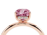 Fancy Pink Cushion Cut Diamond Solitaire Ring Set in Rose gold with Thin Band and Prong Setting
