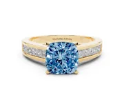 Cushion Cut Channel Engagement Ring Setting for a Fancy Blue Lab-Grown Diamond | Yellow Gold