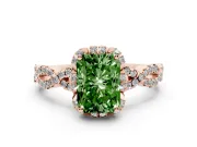 Radiant Cut Milgrain Halo Engagement Ring Setting for a Fancy Green Lab-Grown Diamond | Graduated Shoulders | Rose Gold