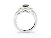 Fancy Green Emerald Cut Diamond Three-Stone Ring Set in White gold with Pavé Split Shank and Prong Setting