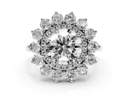 Round Floral Double Halo Engagement Ring Setting | Plain Band | Sterling Silver