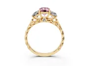 Emerald Cut Three Stone Engagement Ring Setting for a Fancy Pink Lab-Grown Diamond | Braided Band | Yellow Gold