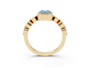 Fancy Blue Oval Cut Diamond Vintage-Inspired Milgrain Ring Set in Yellow gold with Marquise Stations of Round Accents
