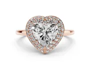 Heart Cut Diamond Halo Engagement Ring Set in Rose gold with Solitaire Band and Prong Setting
