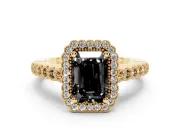 Radiant Cut Milgrain Halo Engagement Ring Setting for a Black Center | Yellow Gold