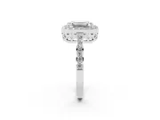 Emerald Cut Diamond Halo Ring Set in White gold with Pavé-Setting Band and Open Prong Center