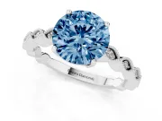 Fancy Blue Round Cut Diamond Solitaire Ring Set in White gold with Infinity Twist Pavé Band