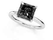 Fancy Black Princess Cut Diamond Solitaire Ring Set in White gold with Thin Band and Prong Setting