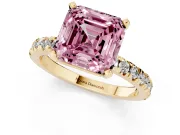 Asscher Cut Pavé Engagement Ring Setting for a Fancy Pink Lab-Grown Diamond | Yellow Gold