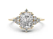 Radiant Cut Diamond Cluster Ring Set in Yellow gold with Beaded Band