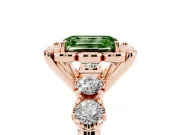 Emerald Cut Floral Engagement Ring Setting for a Fancy Green Lab-Grown Diamond | Petal Frame and Side Stones | Rose Gold