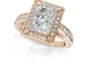 Radiant Cut Sectioned Halo Engagement Ring Setting | Pavé Gallery and Band | Rose Gold