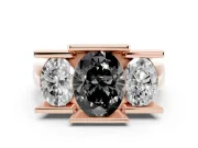 Oval Channel-Set Three Stone Engagement Ring Setting for a Black Center | Wide Flat Band | Rose Gold