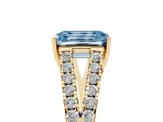 Emerald Cut Graduated Split Shank Engagement Ring Setting for a Fancy Blue Lab-Grown Diamond | Yellow Gold
