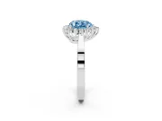 Fancy Blue Heart Cut Diamond Halo Ring Set in White gold with Round Halo and Smooth Solitaire Band